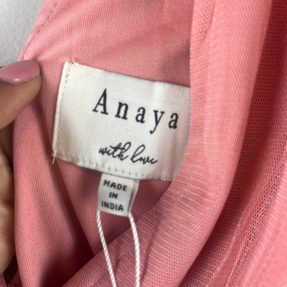 NWT Anaya with Love Pink Deep V Sleeveless Gathered Tulle Blouse Small - Picture 3 of 5